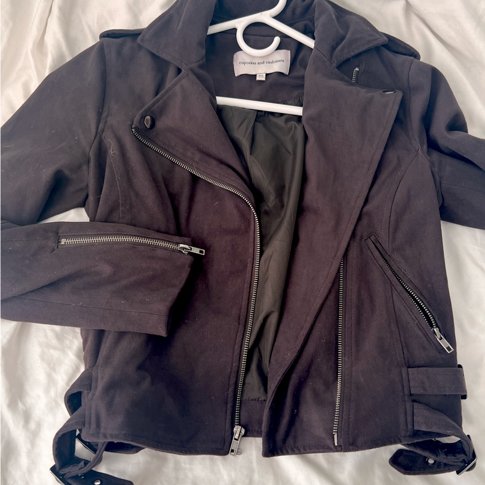 Cupcakes & cashmere black suede moto jacket